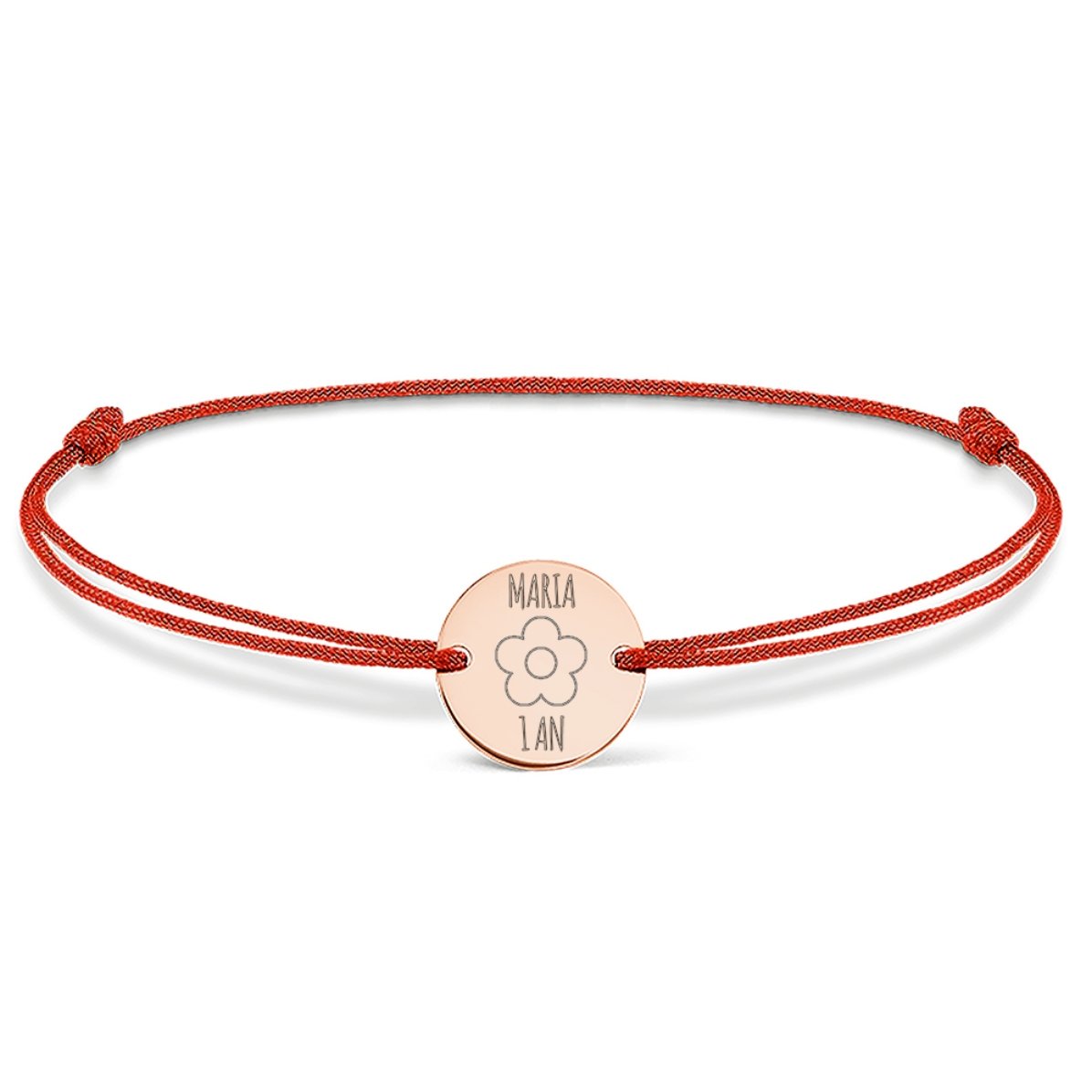 Pulsera con cordón personalizada - moneda de 14 mm - plata 925 - modelo «florecita»