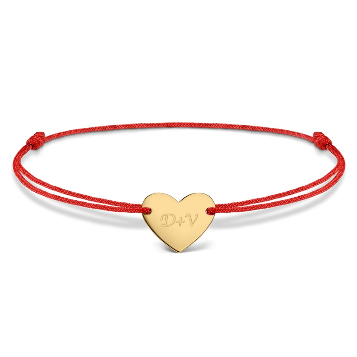 Pulsera con cordón personalizada - corazón de 12 x 10 mm - plata de ley 925 - Modelo «Tú y yo» n.º 3