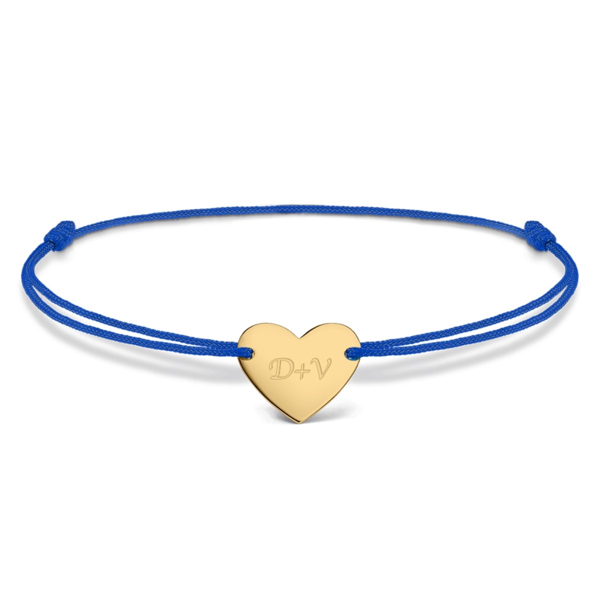 Pulsera con cordón personalizada - corazón de 12 x 10 mm - oro de 14 quilates - modelo «Tú y yo» n.º