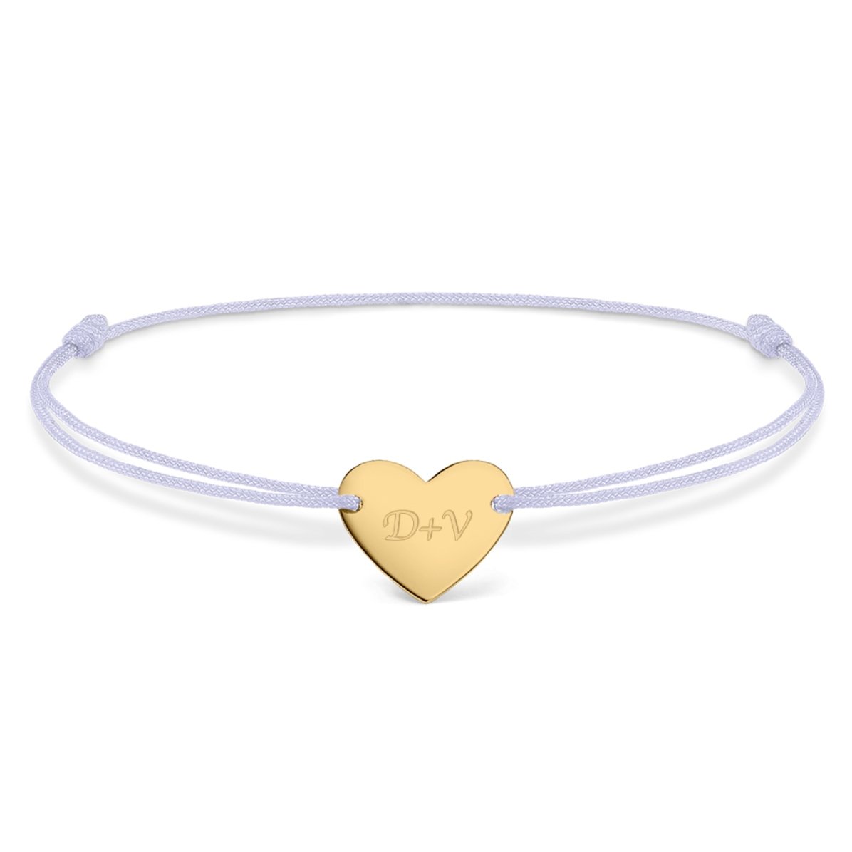 Pulsera con cordón personalizada - corazón de 12 x 10 mm - oro de 14 quilates - modelo «Tú y yo» n.º