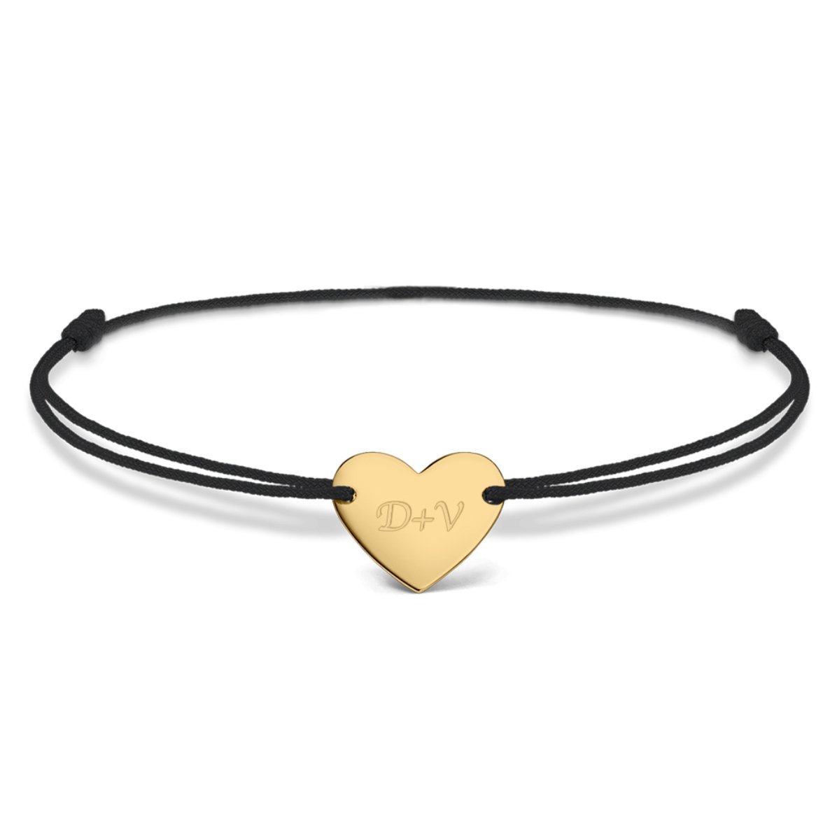 Pulsera con cordón personalizada - corazón de 12 x 10 mm - oro de 14 quilates - modelo «Tú y yo» n.º