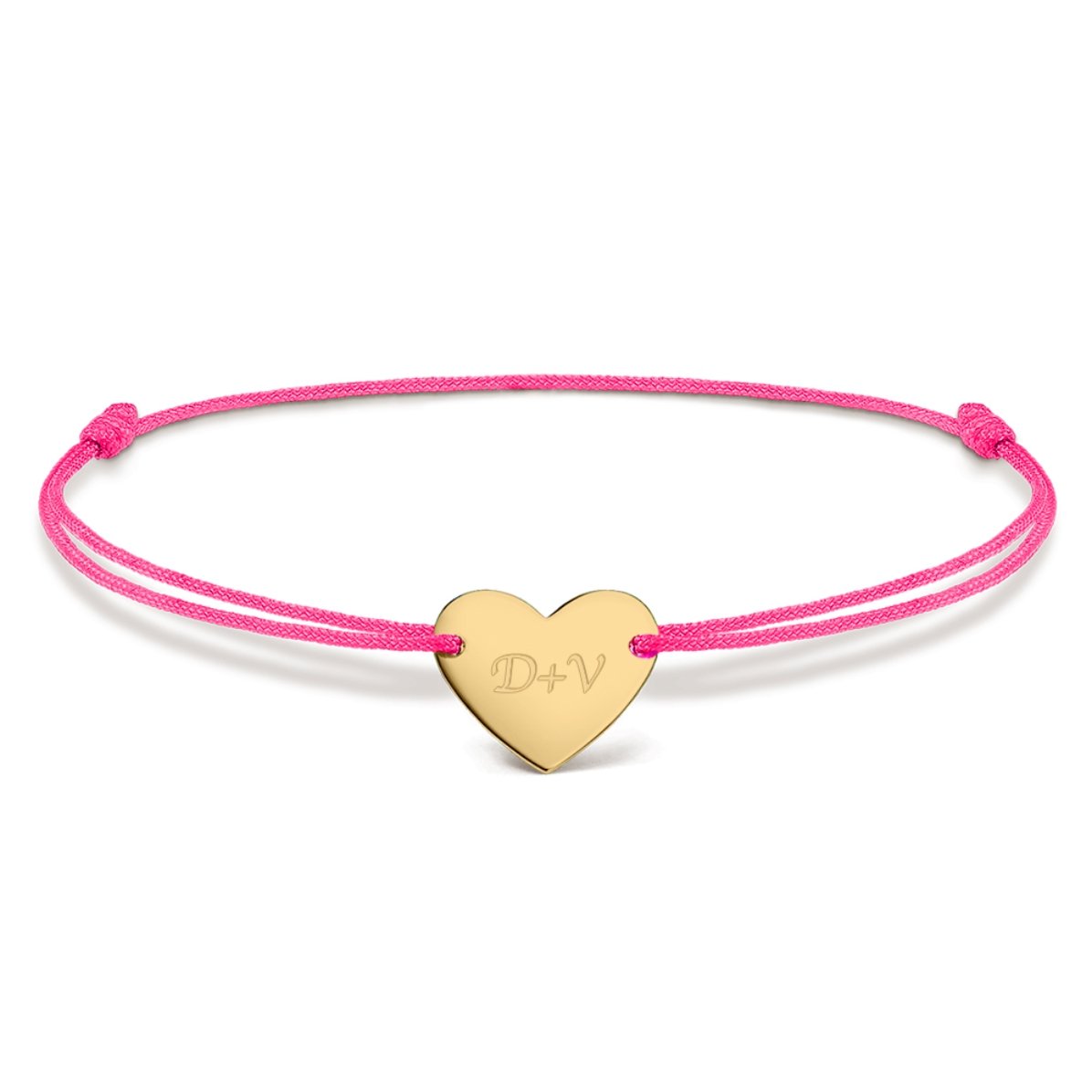 Pulsera con cordón personalizada - corazón de 12 x 10 mm - oro de 14 quilates - modelo «Tú y yo» n.º