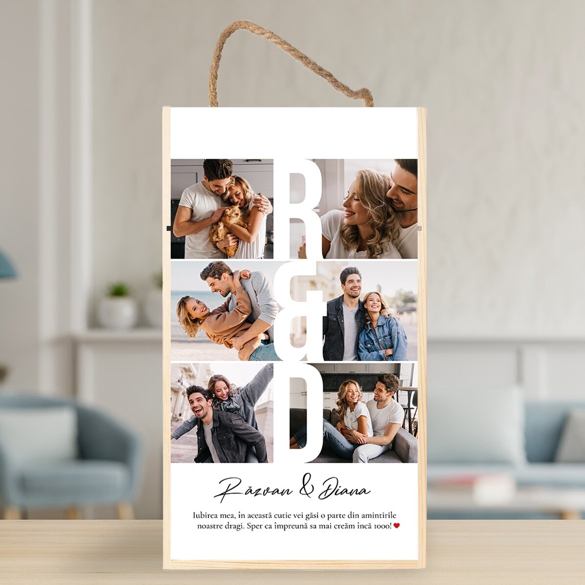 Caja de regalo de madera personalizada con 6 fotos y un mensaje - Recuerdos entrañables