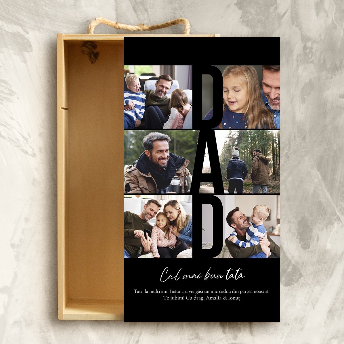 Caja de regalo de madera personalizada con 6 fotos y un mensaje - Recuerdos entrañables