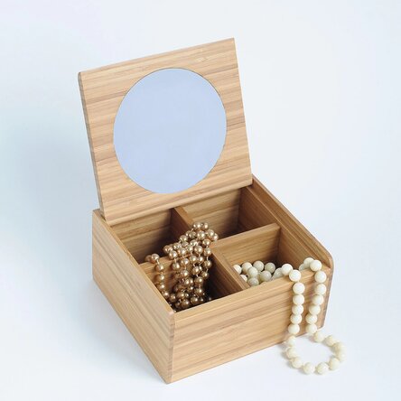 Caja de joyas de madera con organizador y espejo - avenatura