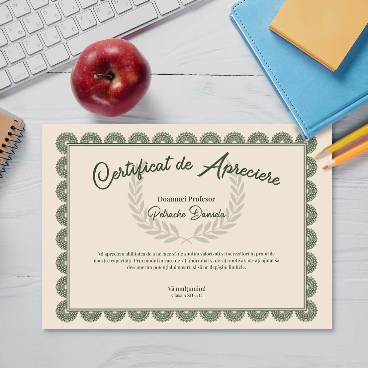Diploma con texto personalizado - Certificado de reconocimiento