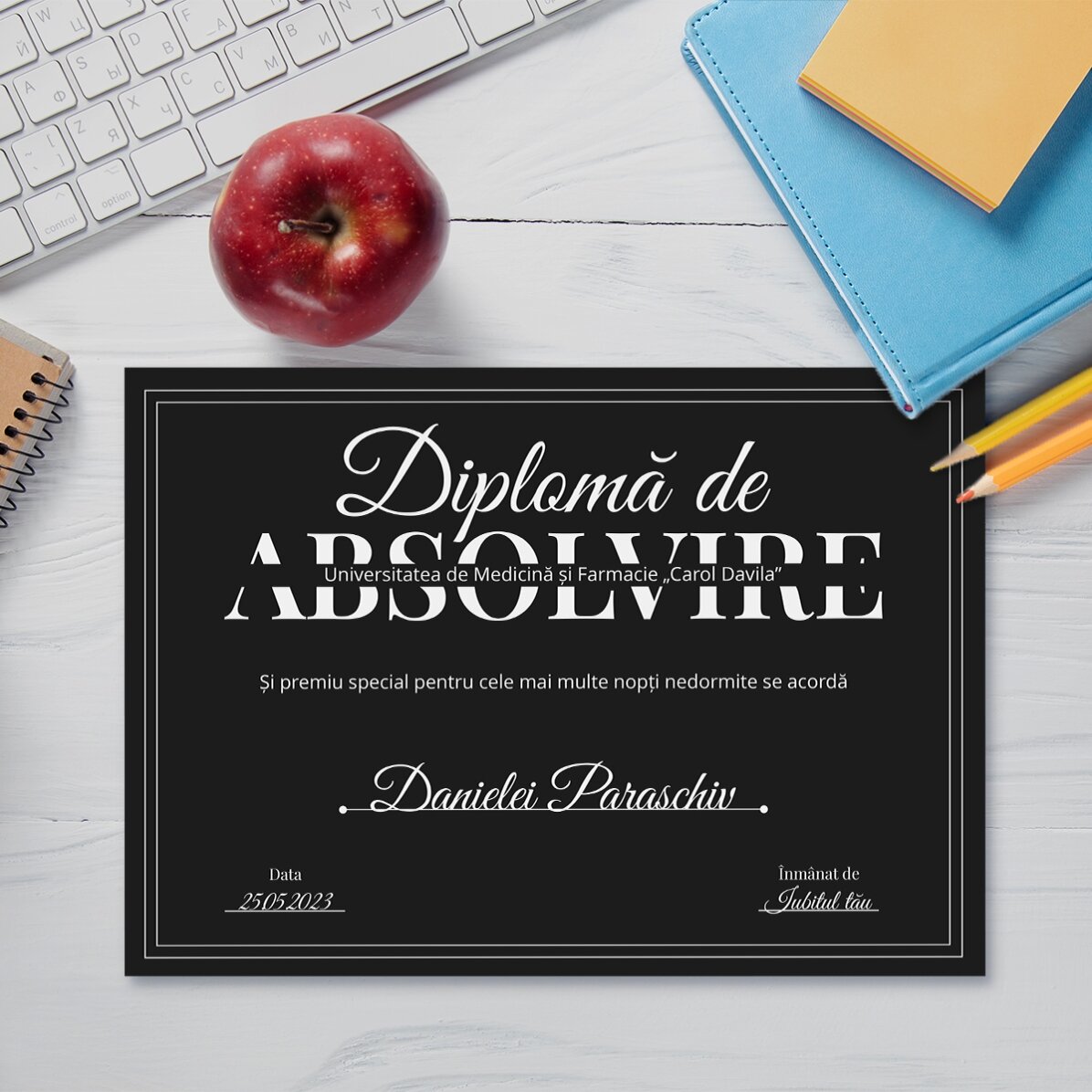 Diploma personalizada con texto - Diploma de graduación