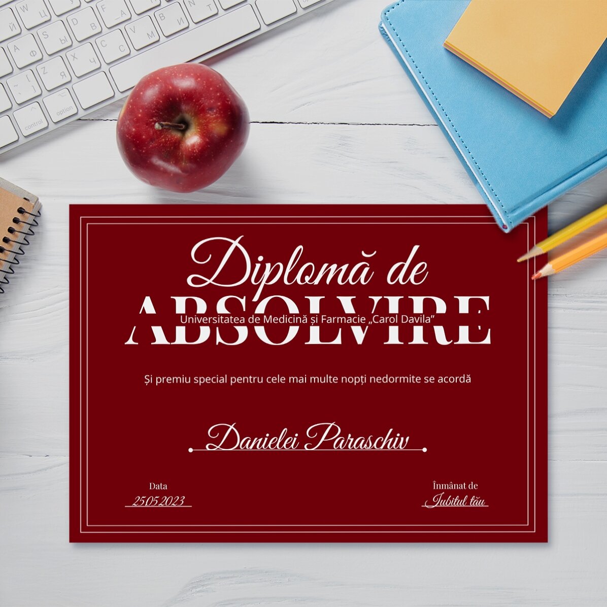Diploma personalizada con texto - Diploma de graduación