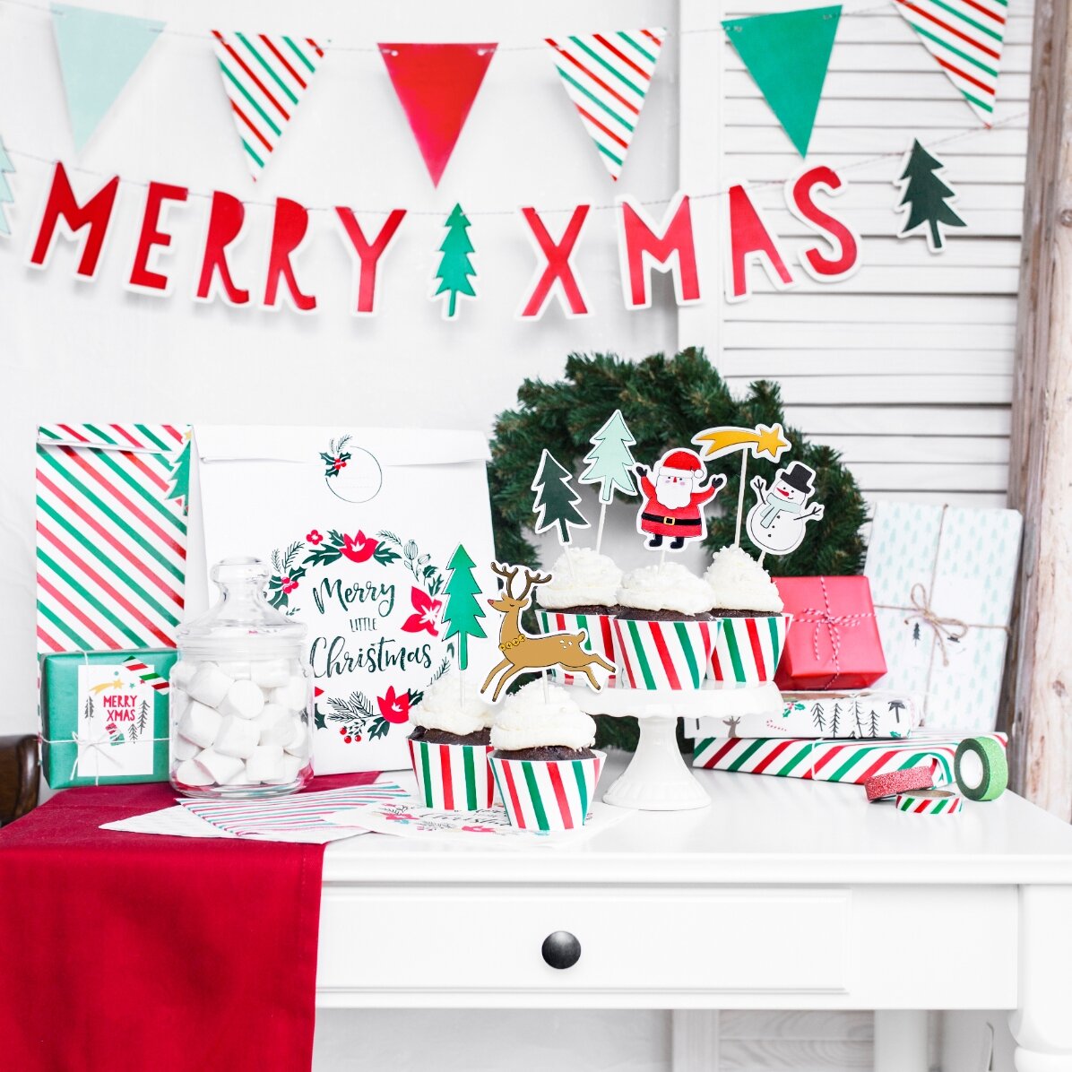 Lote de 2 hojas de papel de regalo «Merry Christmas»