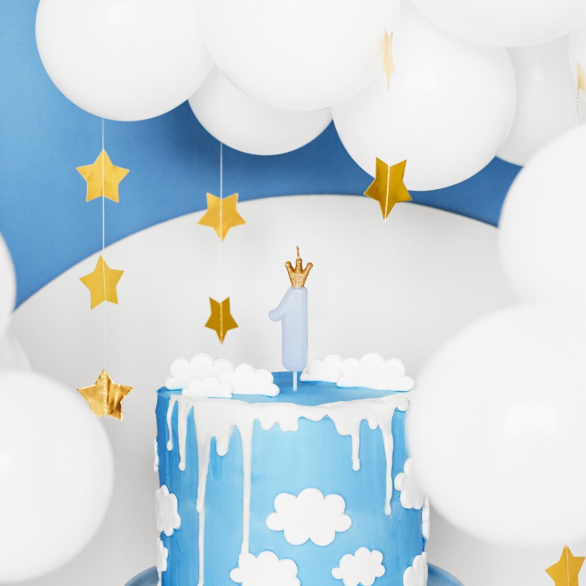 Velas para tartas - Cifra azul con coronita, 9,5 cm