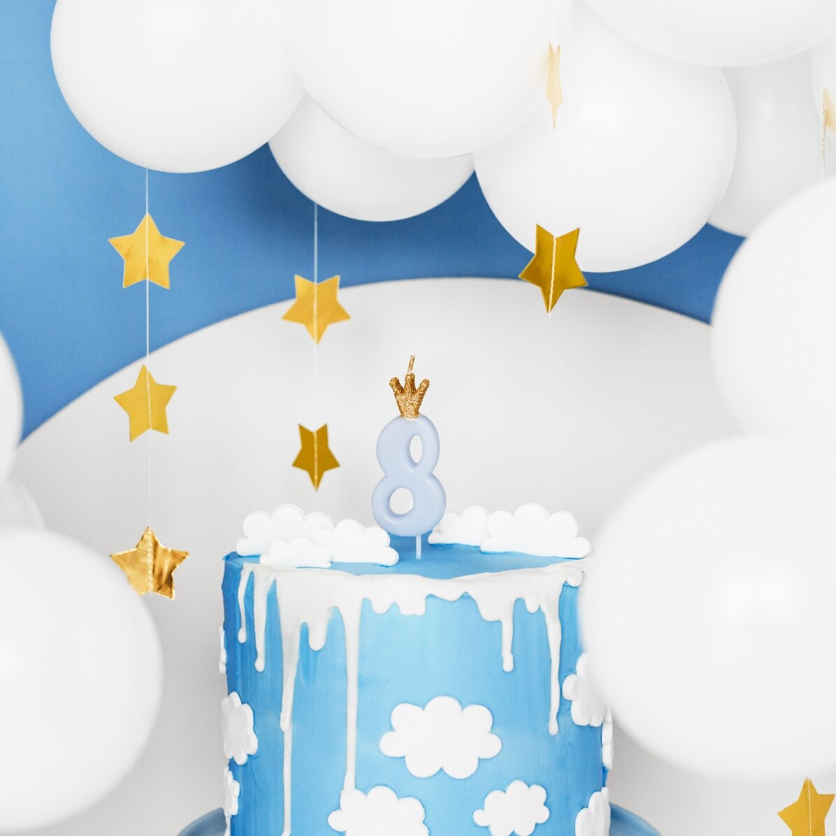 Velas para tartas - Cifra azul con coronita, 9,5 cm