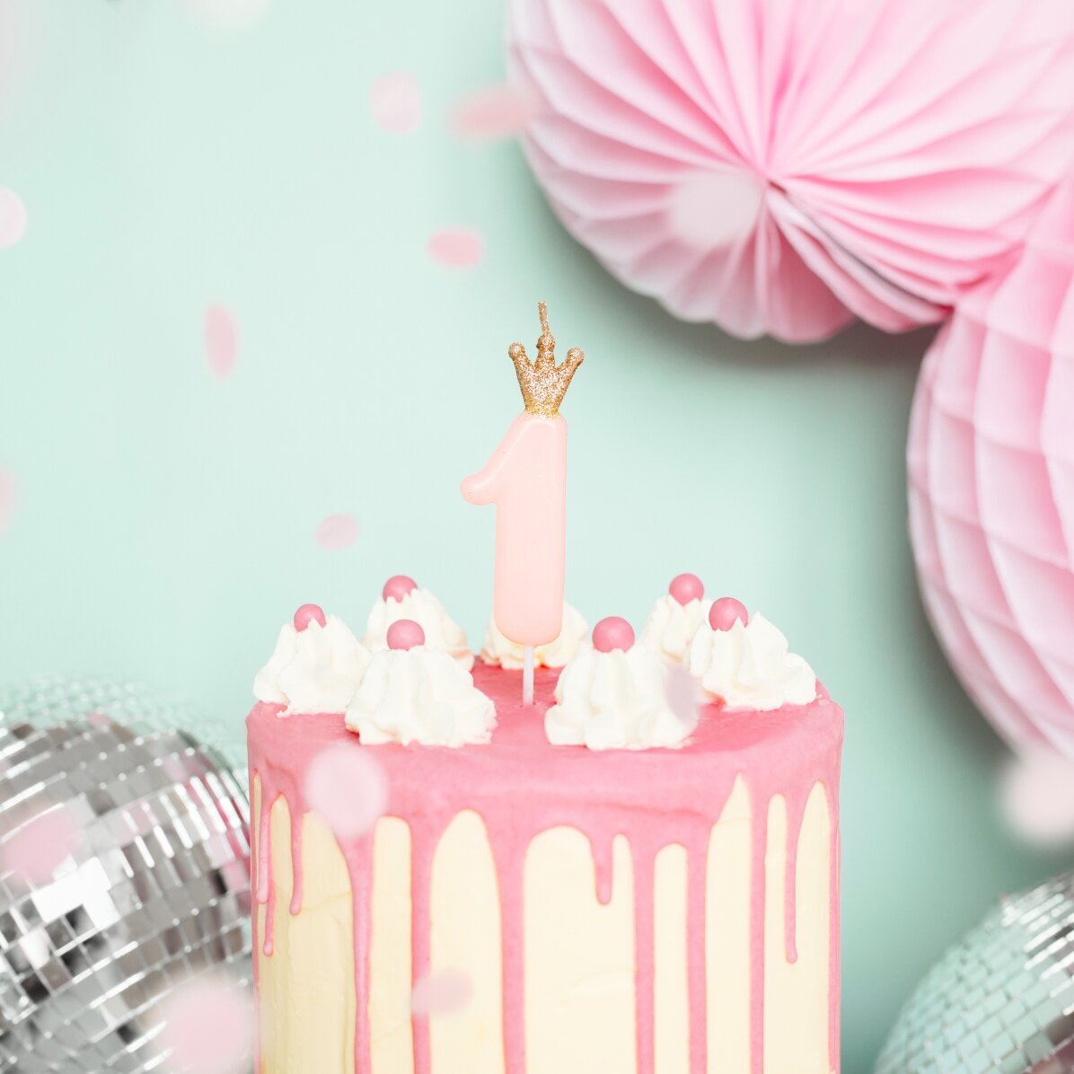 Velas para tartas - Figura rosa con coronita, 9,5 cm