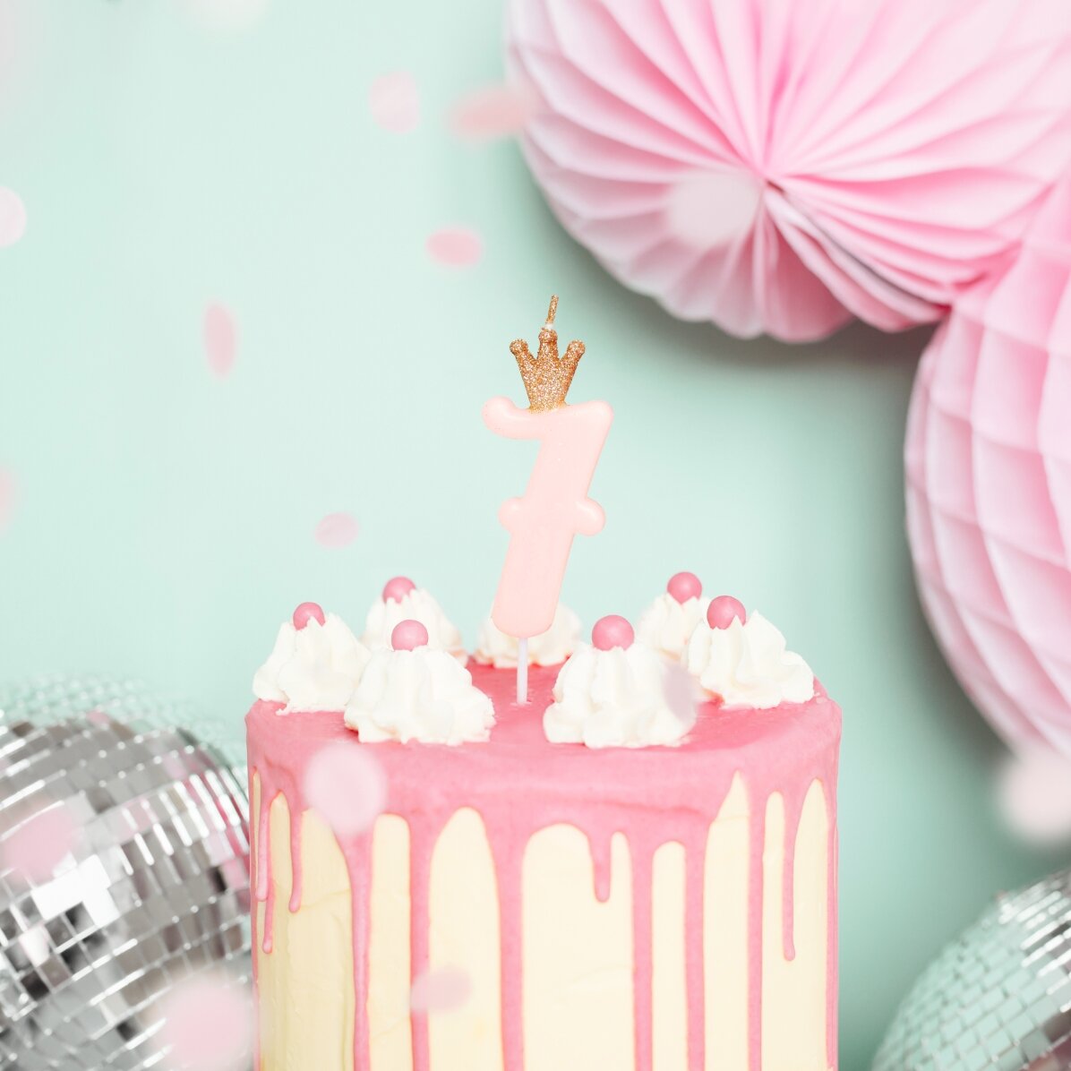 Velas para tartas - Figura rosa con coronita, 9,5 cm