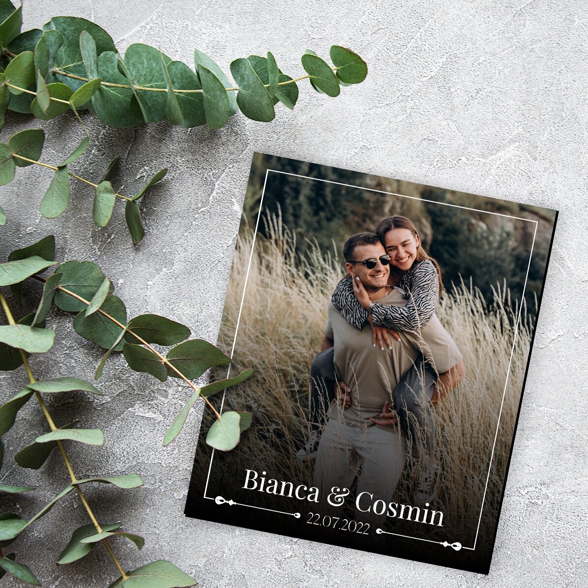 Imán de 10 x 12 cm personalizado con nombre, fecha y foto - Recuerdo de boda