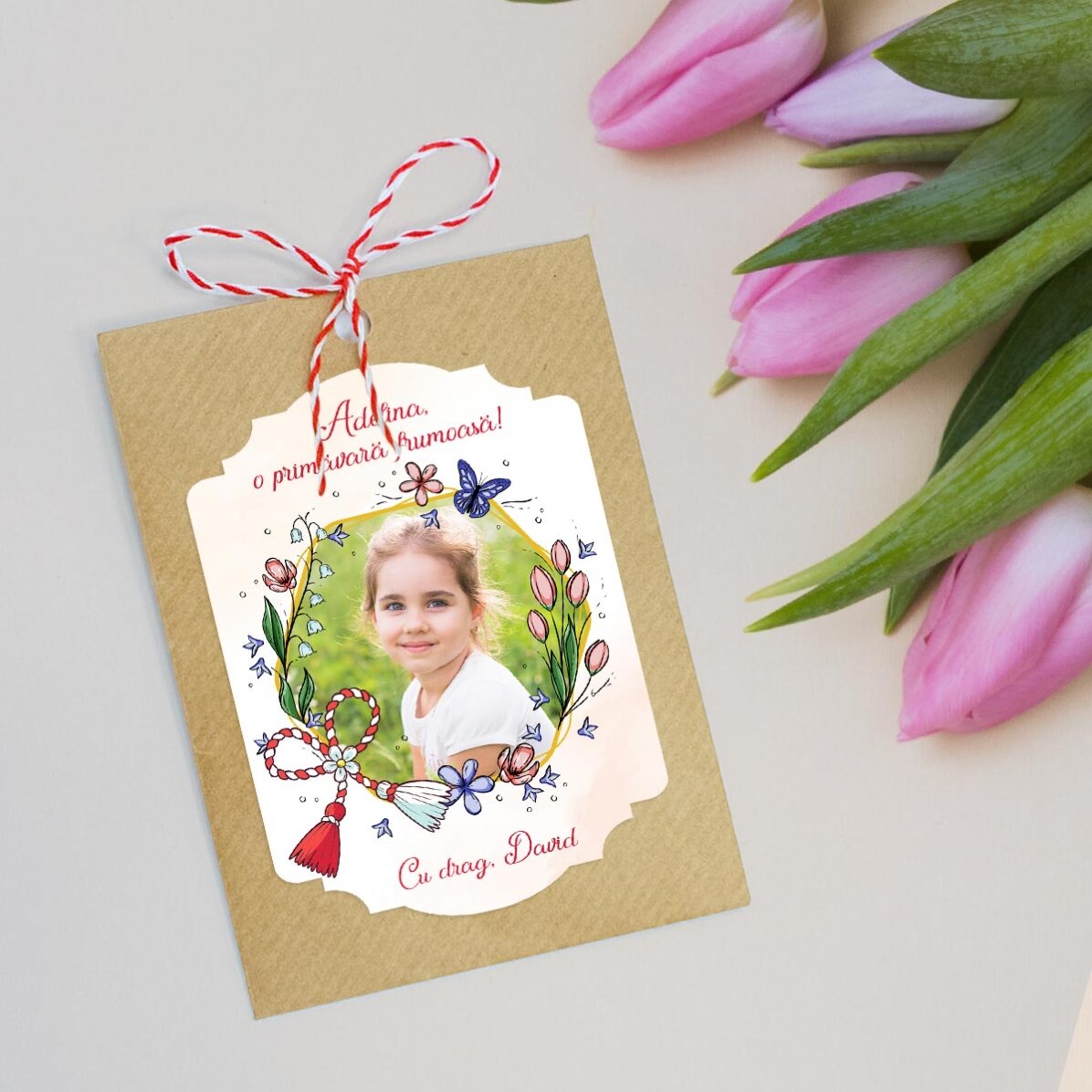 Martisor plantable personalizado con una foto y un mensaje - Floricele