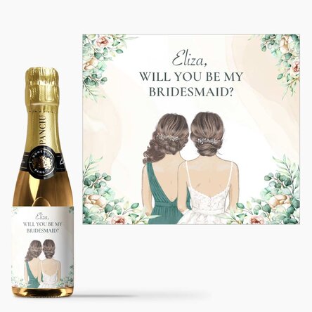 Mini botella de vino espumoso personalizada con texto - Dama de honor