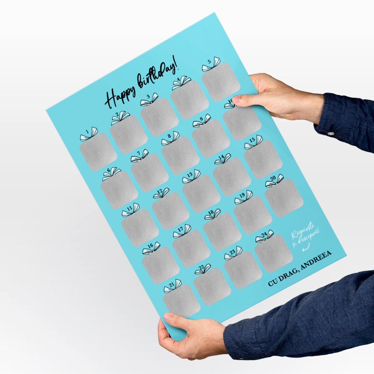 Póster de Adviento personalizable para rascar, con fotos, mensaje y código QR