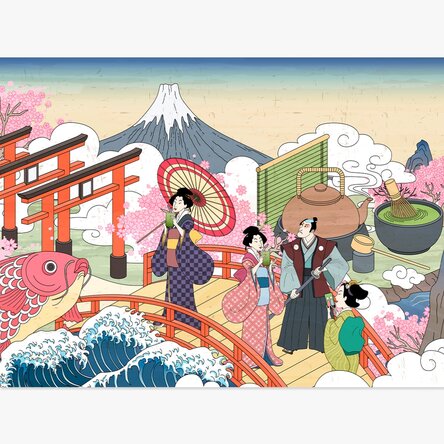 Póster con ilustración retro japonesa