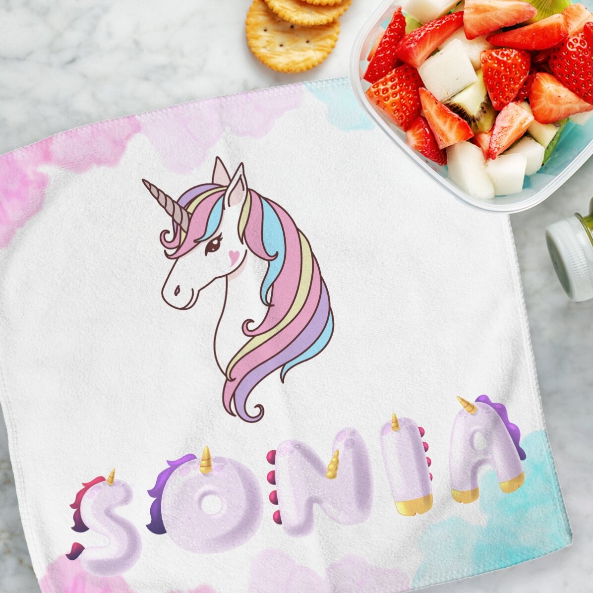 Toalla personalizada con nombre - Unicornio