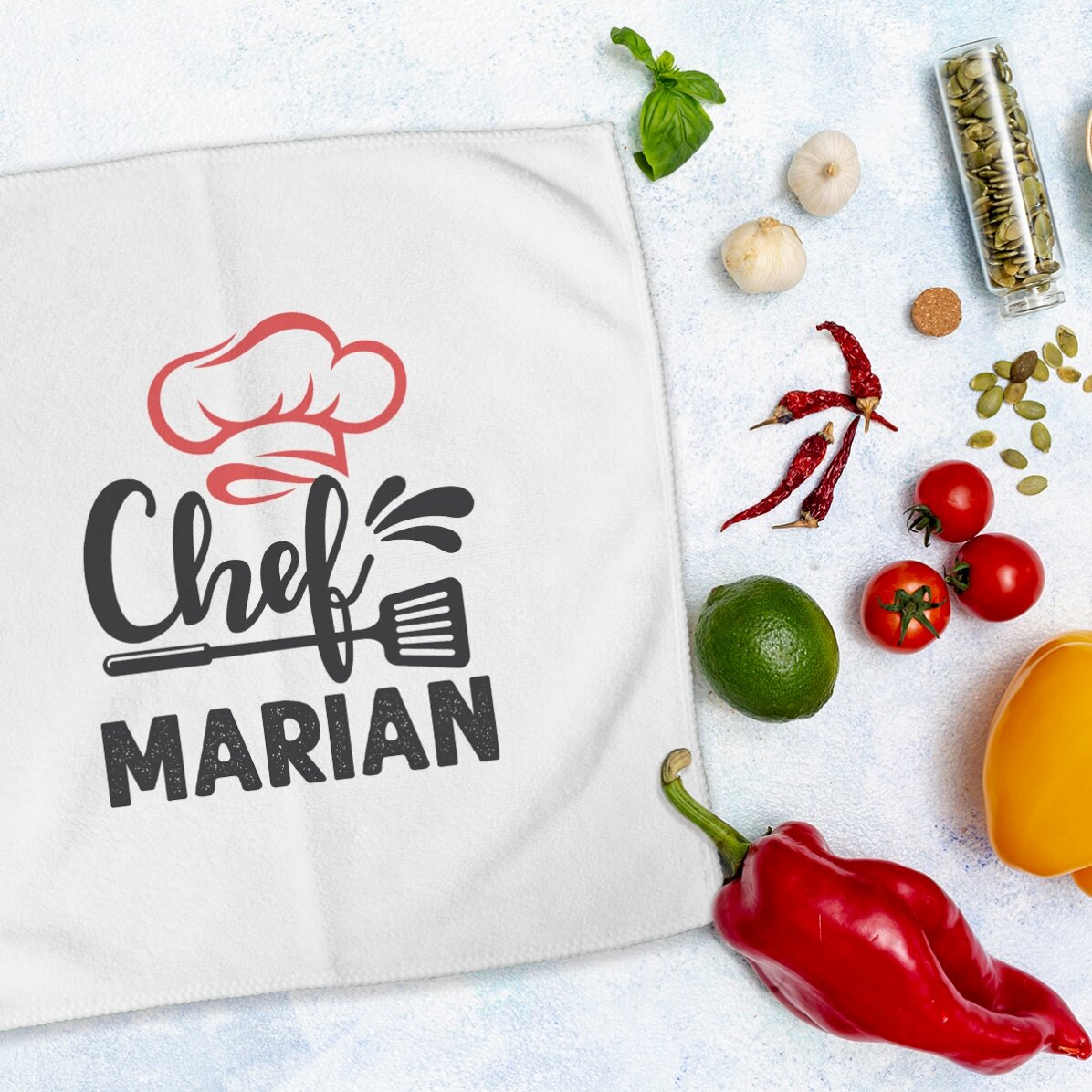 Toalla personalizada con texto: «El jefe de cocina»