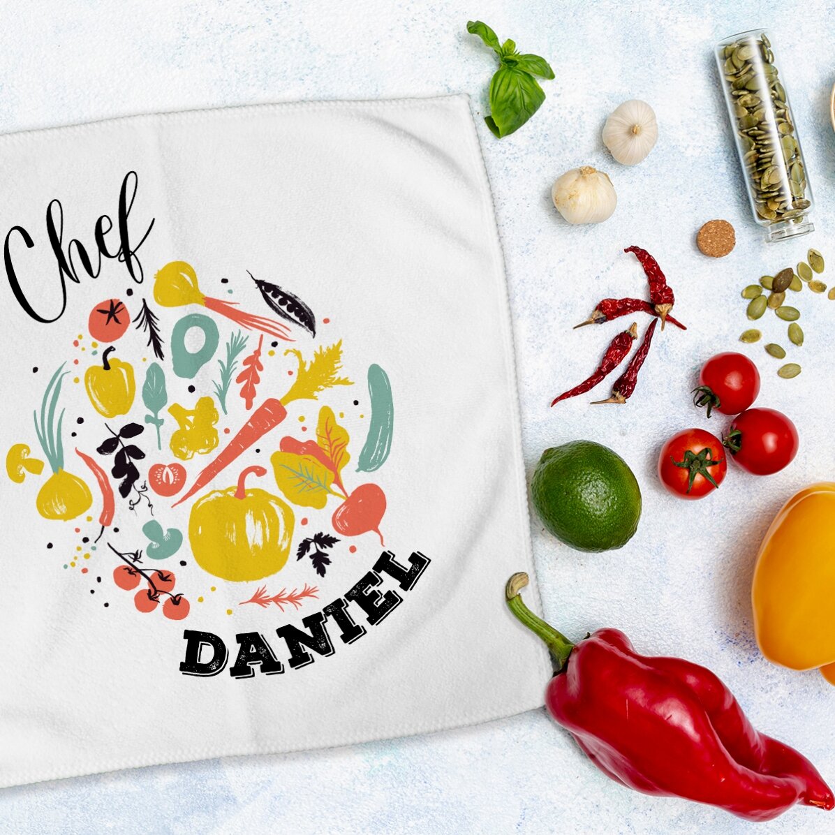 Toalla personalizada con texto: «Chef»