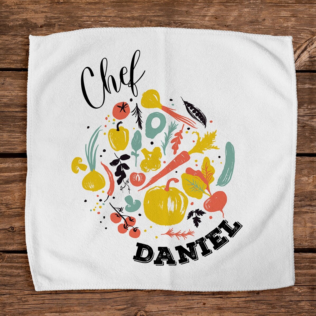 Toalla personalizada con texto: «Chef»