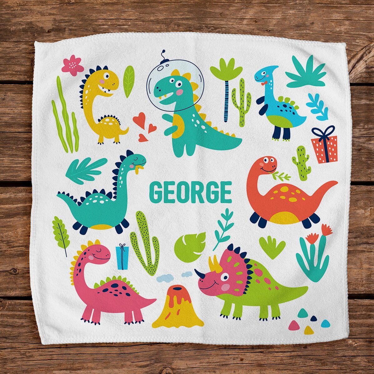 Toalla personalizada con texto para niños - Dinosaurios