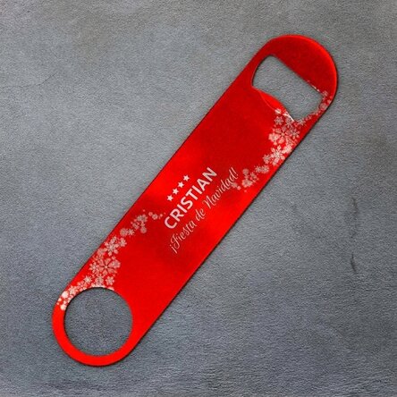 Abrecerras personalizado con texto: «Fiesta de Navidad»