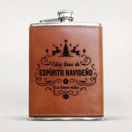 Botella de bolsillo personalizada forrada en piel - Holiday Spirit
