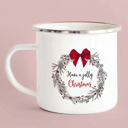 Taza metálica esmaltada con texto - Jolly Christmas