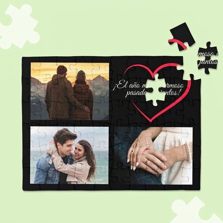 Rompecabezas personalizado con 3 fotos y texto, 20 x 15 cm - In love