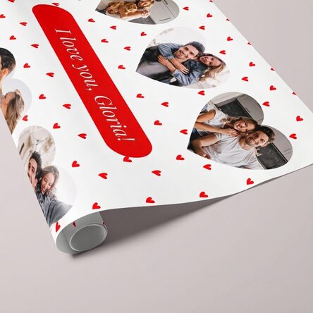 Papel de regalo personalizado con 6 fotos y un mensaje