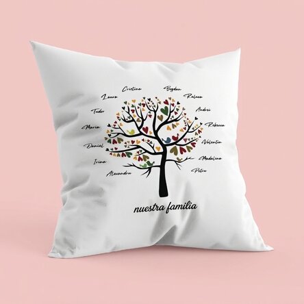 Cojín personalizado con texto: «Nuestra familia»