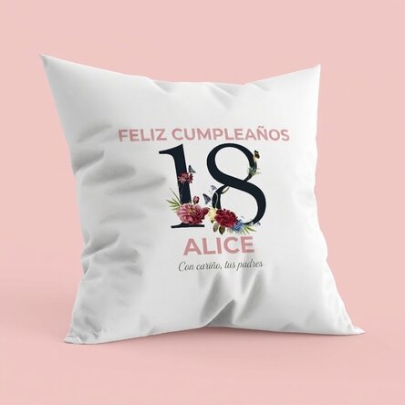 Cojín personalizado con texto: «18.º aniversario»