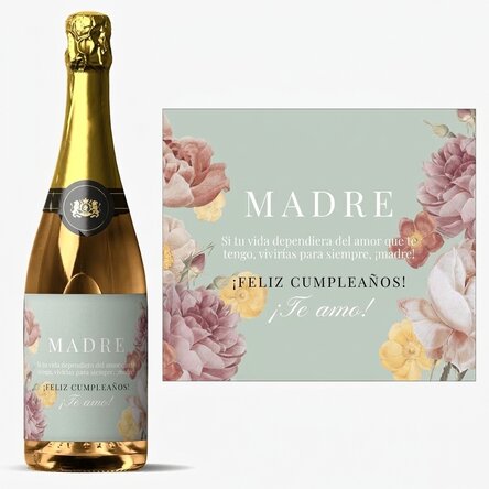 Vino espumoso personalizado con mensaje: «Querida mamá»