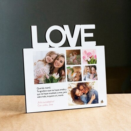 Marco de fotos de escritorio personalizado con 6 fotos y texto para mamá - modelo LOVE
