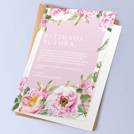 Tarjeta de felicitación personalizada con texto: mensaje para la tutora