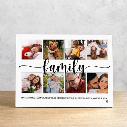 Marco de fotos de escritorio personalizado con 8 fotos y texto - familia
