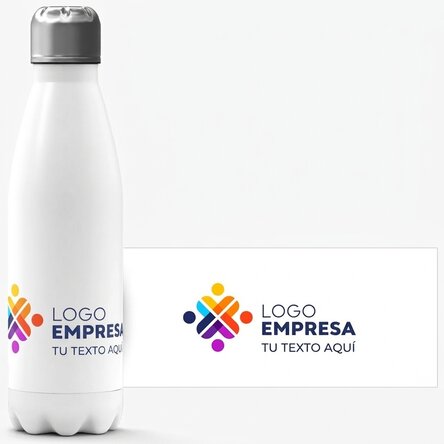 Termo con base blanca personalizado con logotipo en formato horizontal