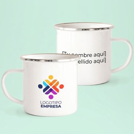 Taza metálica esmaltada personalizada con logotipo y nombre