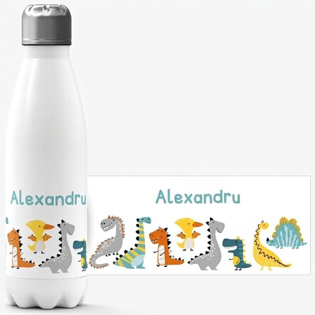 Termo con base blanca personalizado con nombre - Dinosaurios