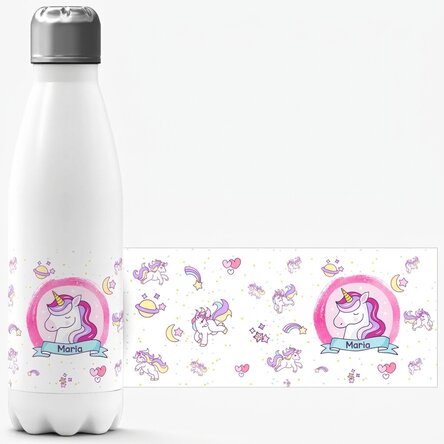 Termo con base blanca personalizado con nombre - Unicornios