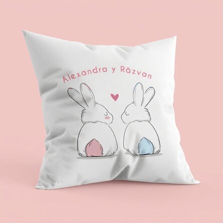 Cojín personalizado con texto - Conejitos enamorados