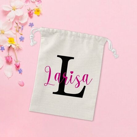 Bolsita pequeña para regalos personalizada con nombre e inicial