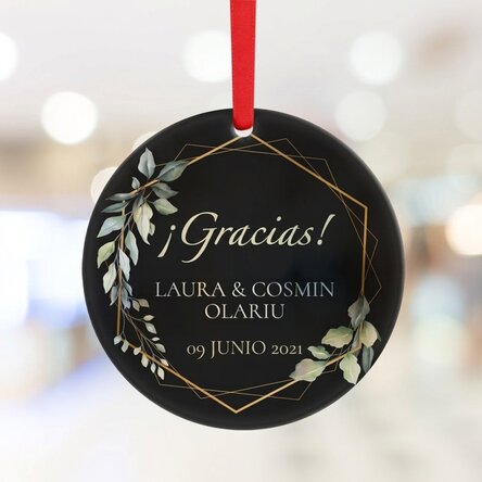 Adorno redondo personalizado con el texto «Thank you» (negro)