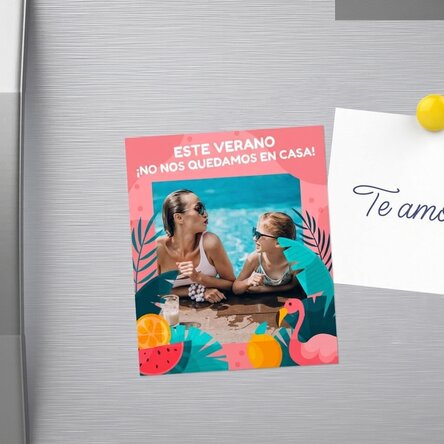 Imán de 10 x 12 cm personalizado con una foto y un texto - Diversión veraniega