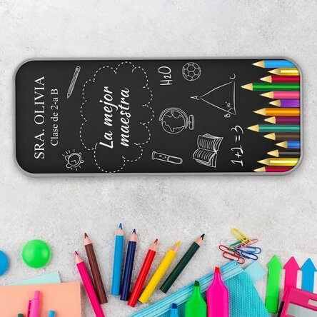 Estuche personalizado con texto: «El mejor profesor»