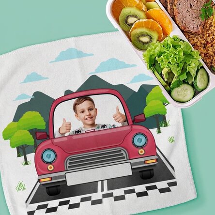 Toalla personalizada con una foto y un texto para niños - Coche