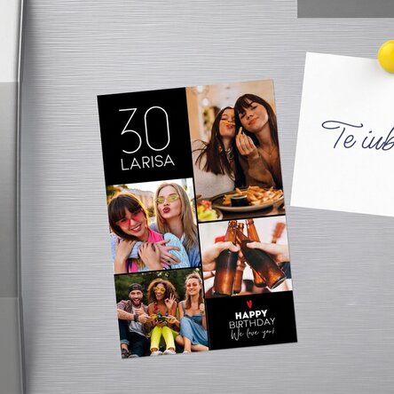 Imán personalizado de 10 x 15 cm con texto y 4 fotos - Feliz cumpleaños