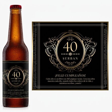 Cerveza personalizada con texto: «Happy 40»
